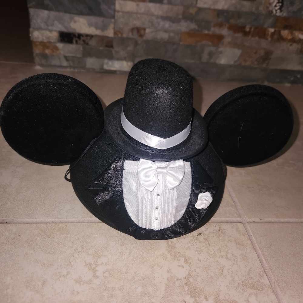 Black Tuxedo Novelty Mouse Ear Hat with White Accents